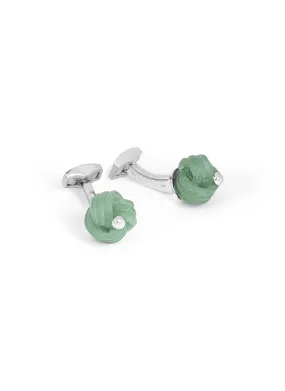 -----------TATEOSSIAN  ---- ------------ ----RHODIUM PLATED GREEN AVENTURINE KNOT CUFFLINKS --