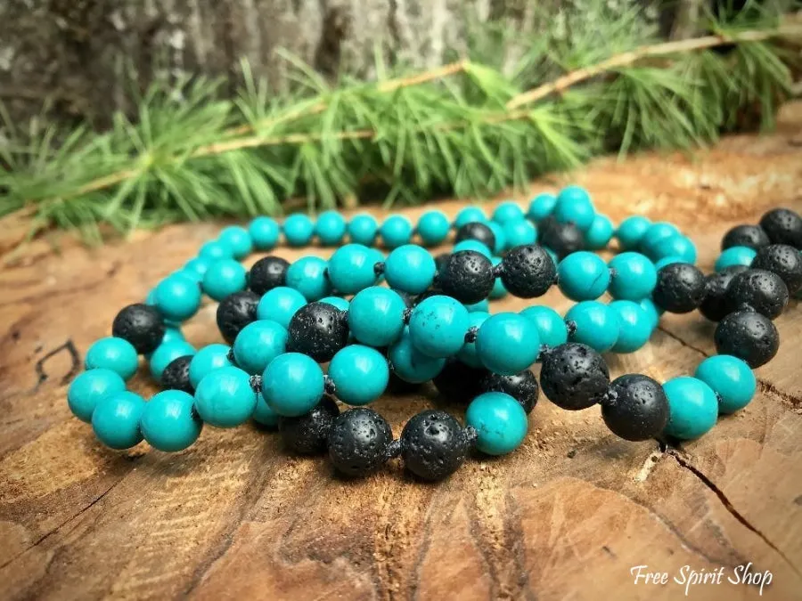 108 Natural Turquoise & Lava Stone Mala Bead Prayer Necklace