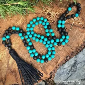 108 Natural Turquoise & Lava Stone Mala Bead Prayer Necklace