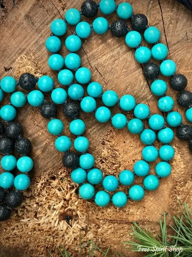 108 Natural Turquoise & Lava Stone Mala Bead Prayer Necklace