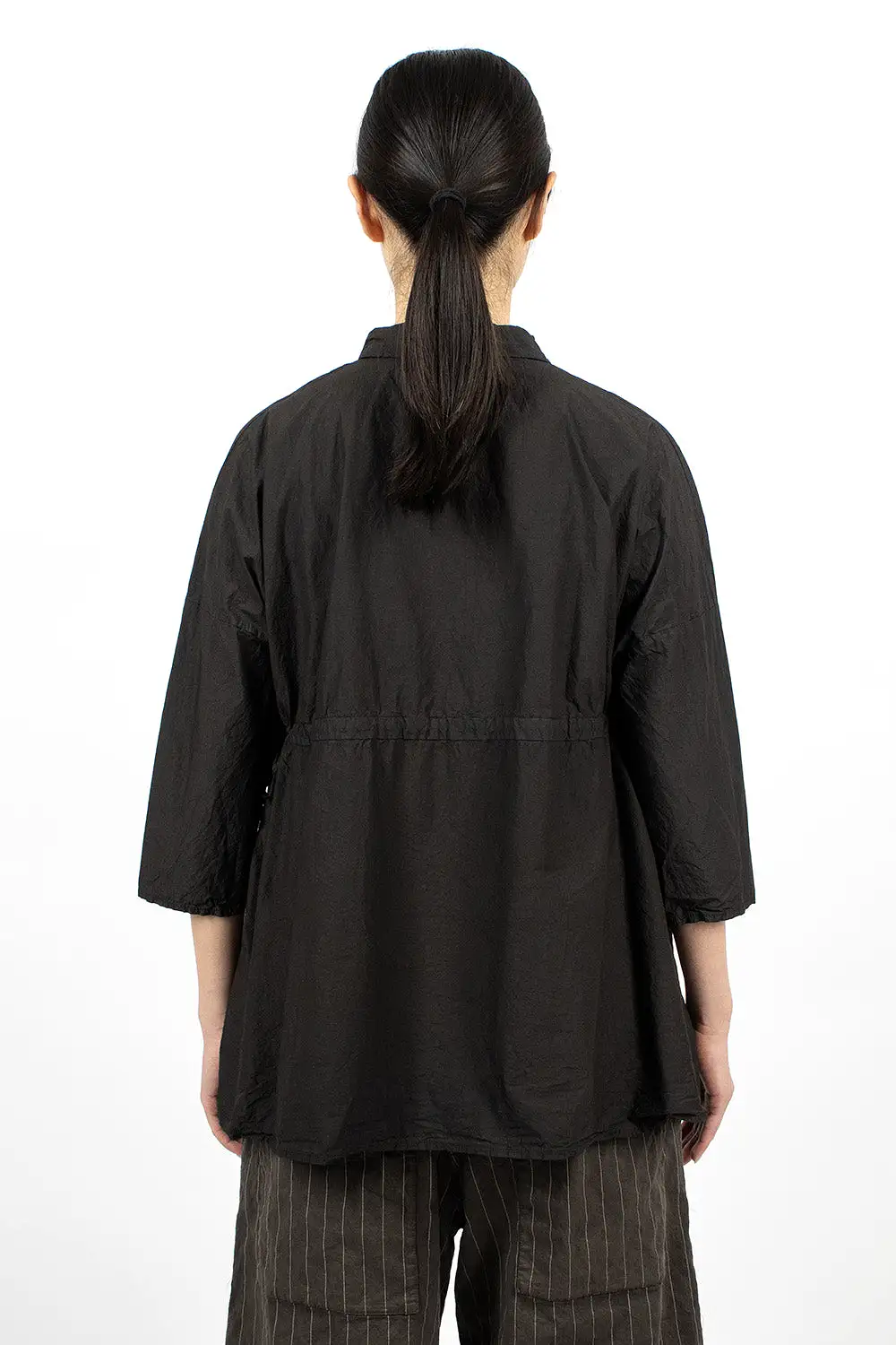 12_117 Drawstring Collar Shirt TC Black