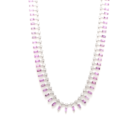 14 & 18K Diamond & Pink Sapphire Baguette Necklace