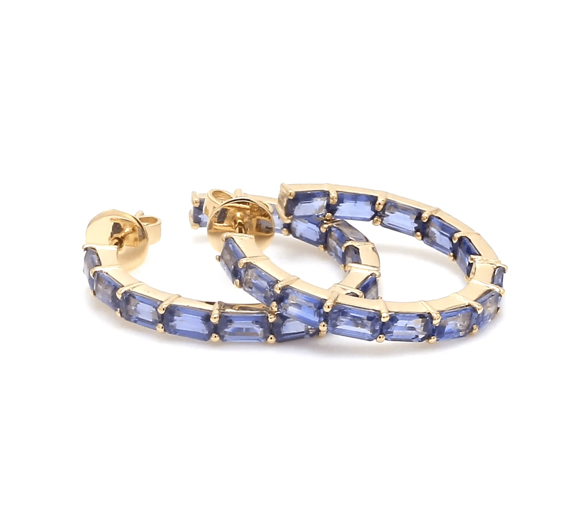 14K & 18K Gold Blue Sapphire Inside Outside Hoop Earrings