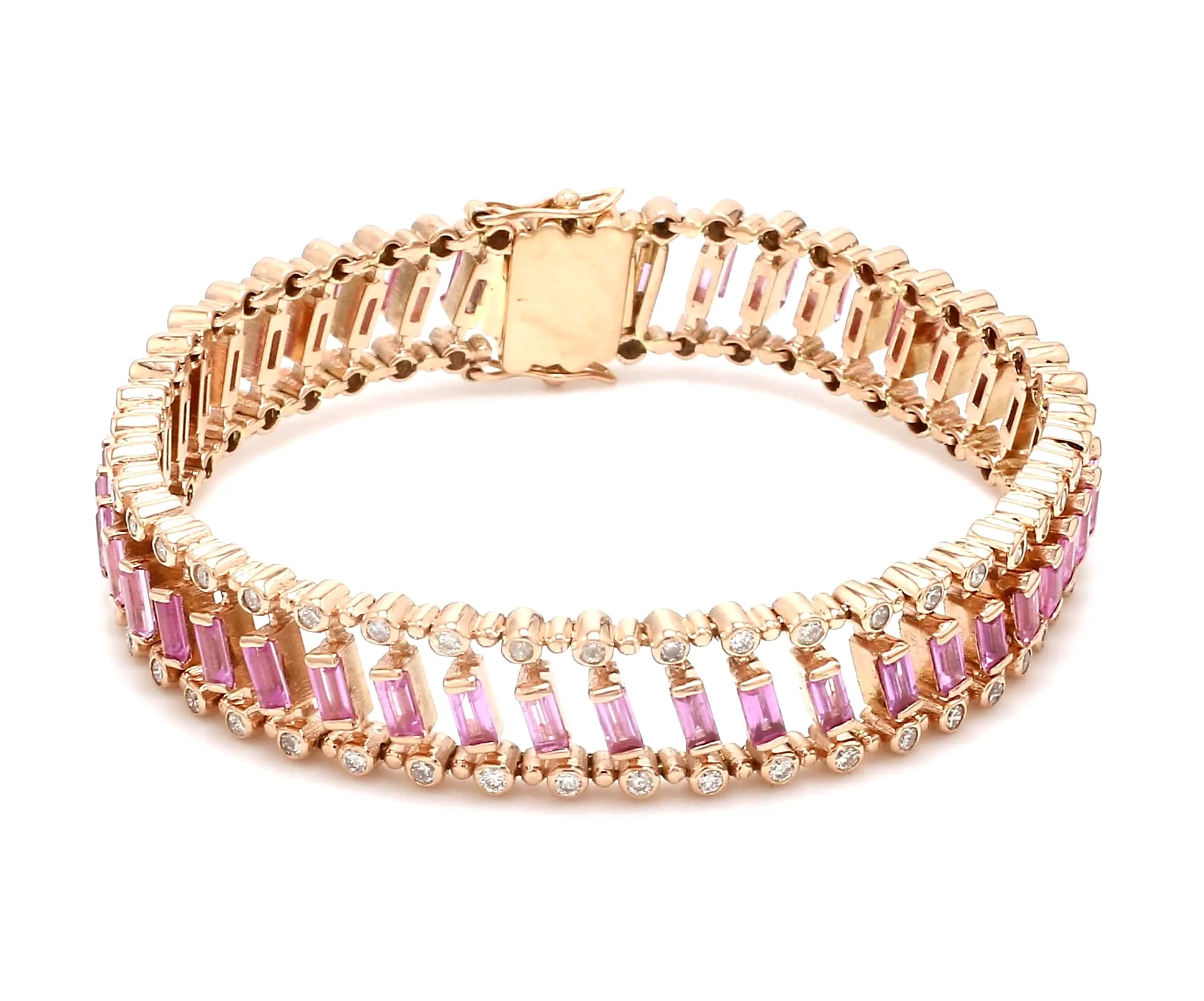 14K & 18K Gold Pink Sapphire Baguette Bracelet