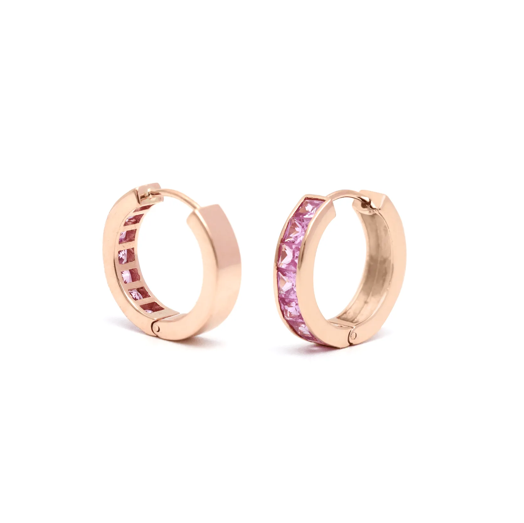 14K & 18K Gold Pink Sapphire Hoop Earrings