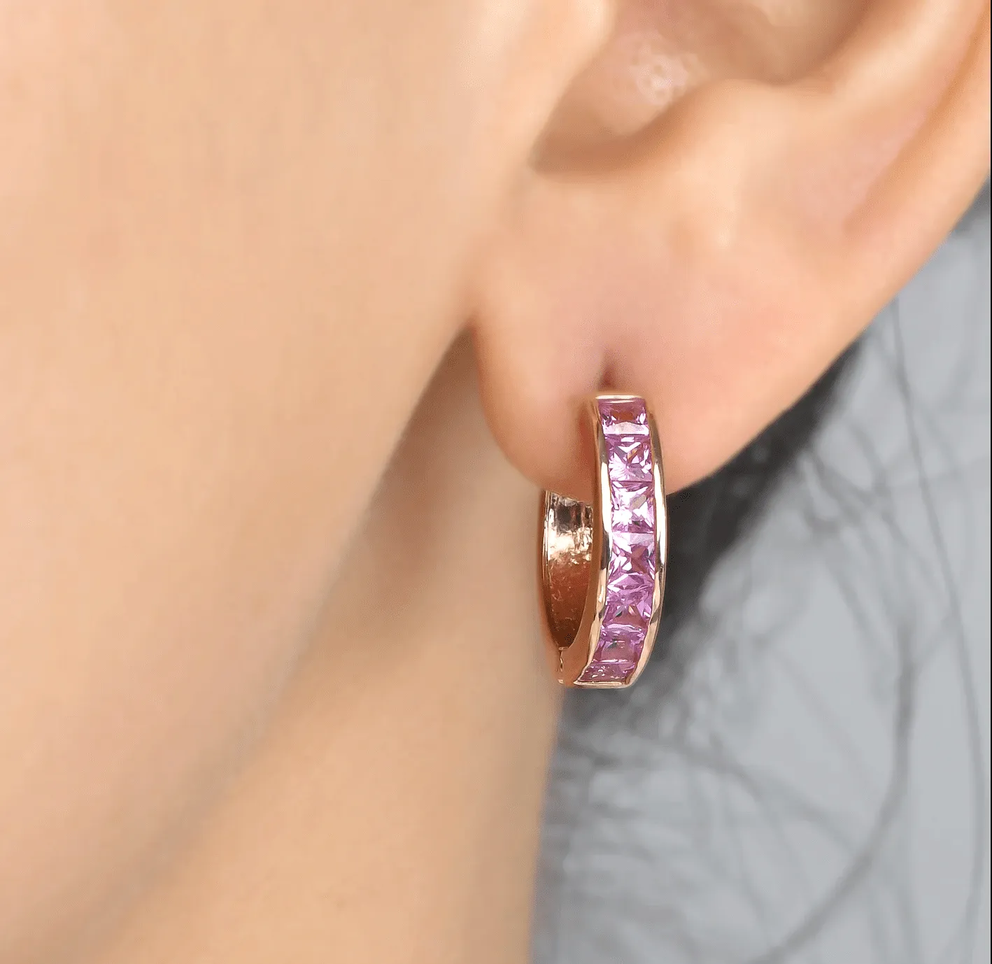 14K & 18K Gold Pink Sapphire Hoop Earrings