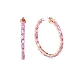 14K & 18K Gold Pink Sapphire Inside Outside Hoop Earrings