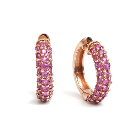 14K & 18K Micro-Pave Pink Sapphire Hoop Earrings