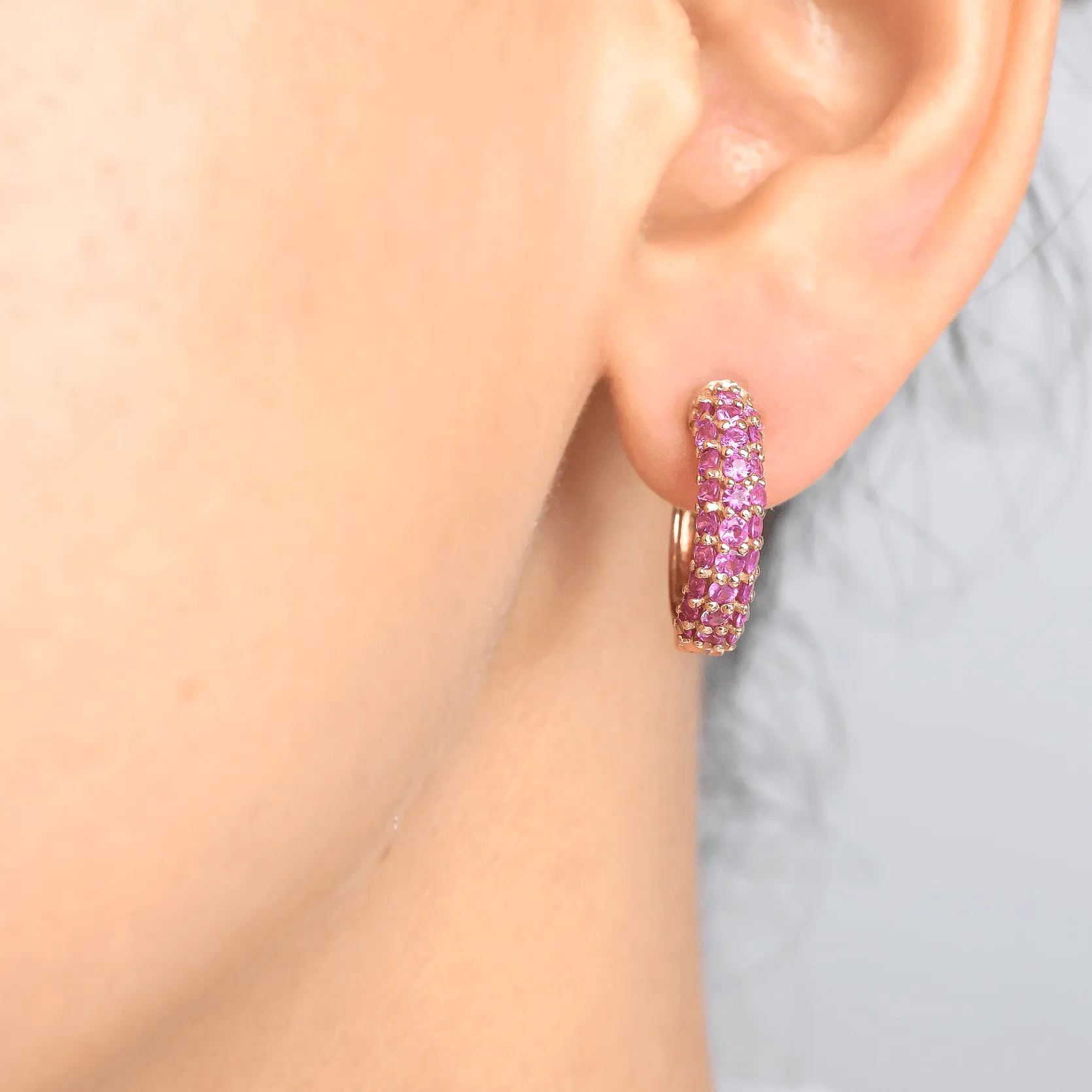 14K & 18K Micro-Pave Pink Sapphire Hoop Earrings