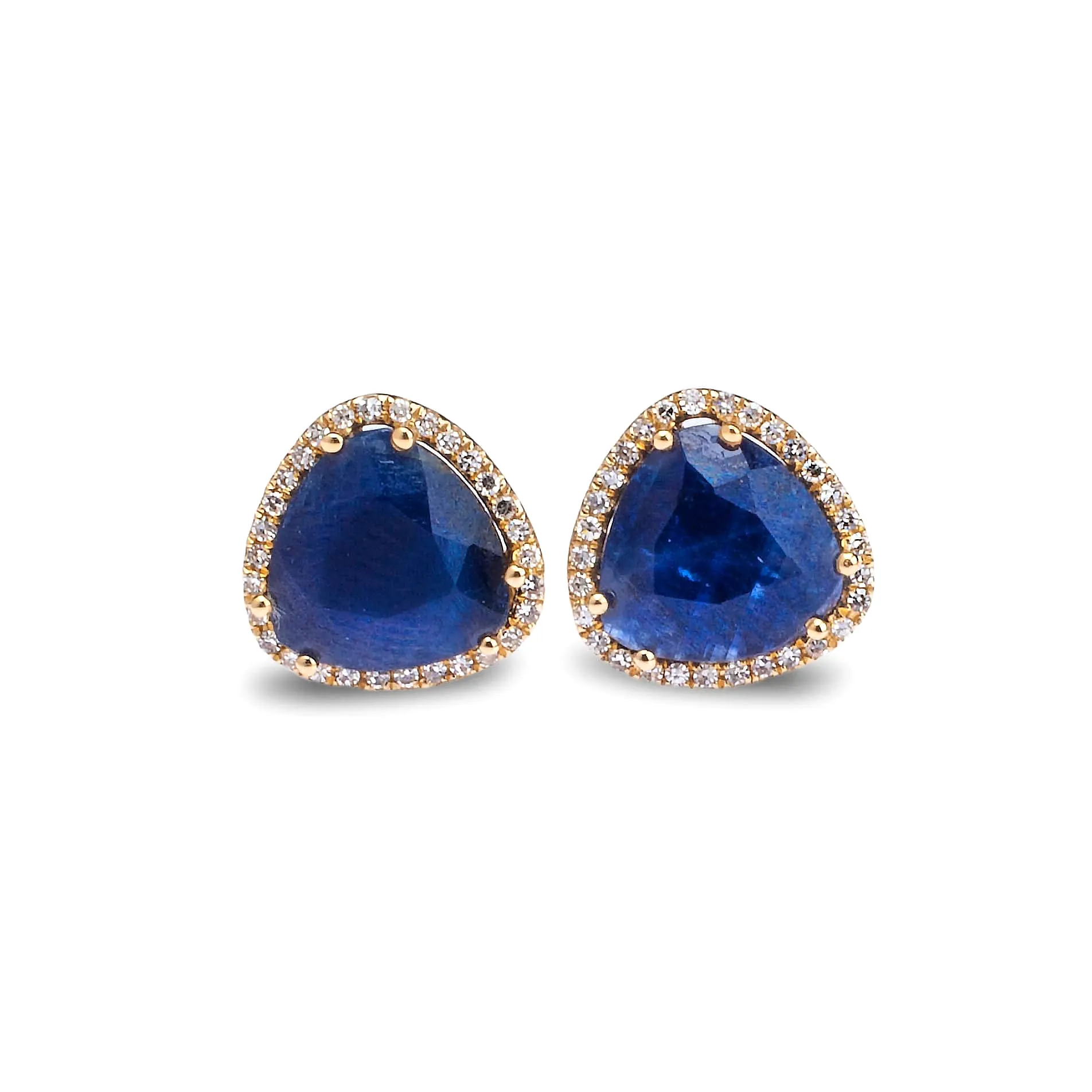 14K Gold Organic Sapphire and Diamond Stud Earrings