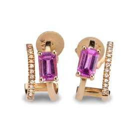 14K Gold, Pink Sapphire, and Diamond Double Hoop Earrings