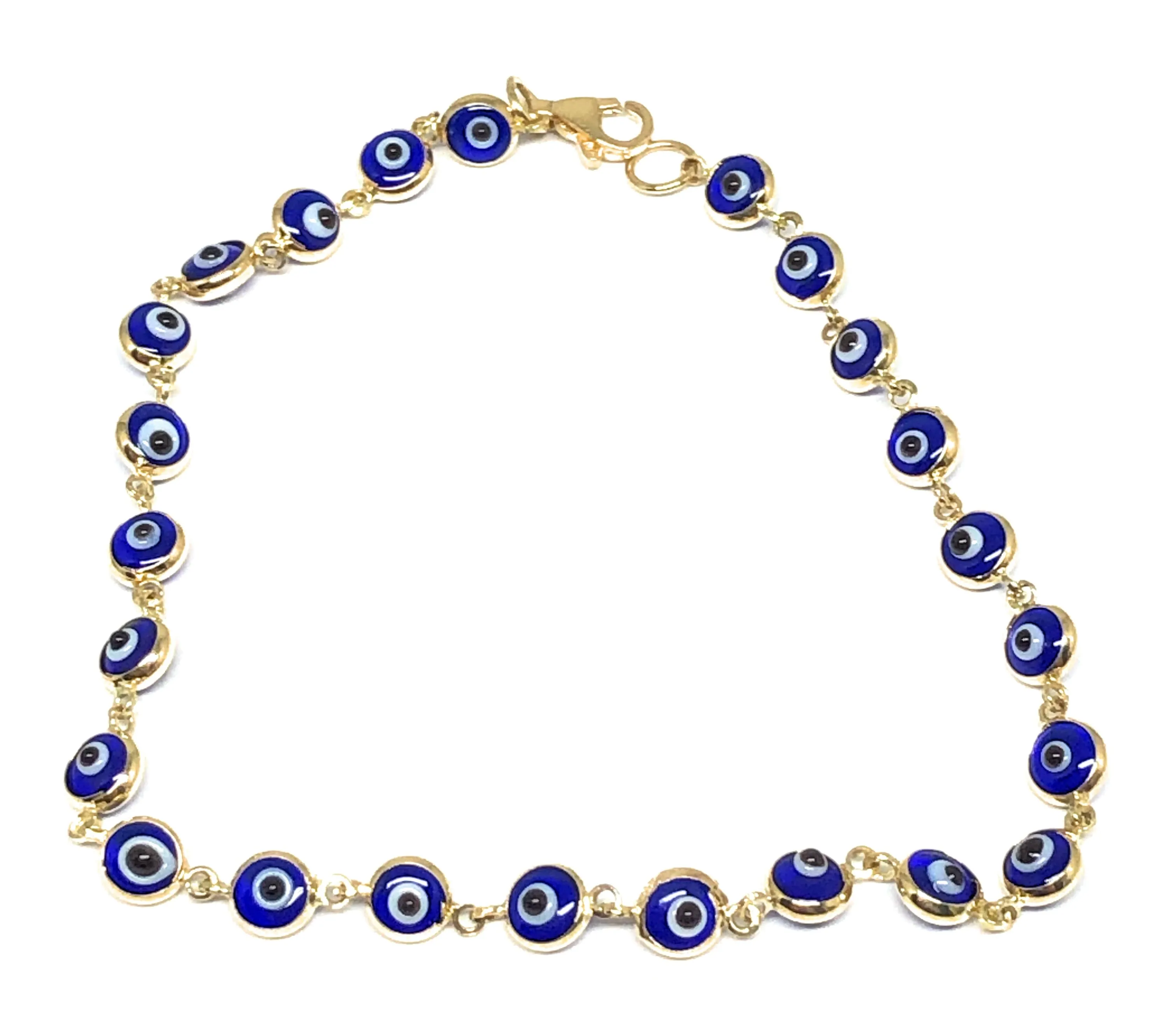 14k Solid Gold Evil Eye Brracelet 7.5 INCH 4.5MM BEADS (SM BEADS) (RED,BLUE,TURQUOISE,MULTI-COLOR)