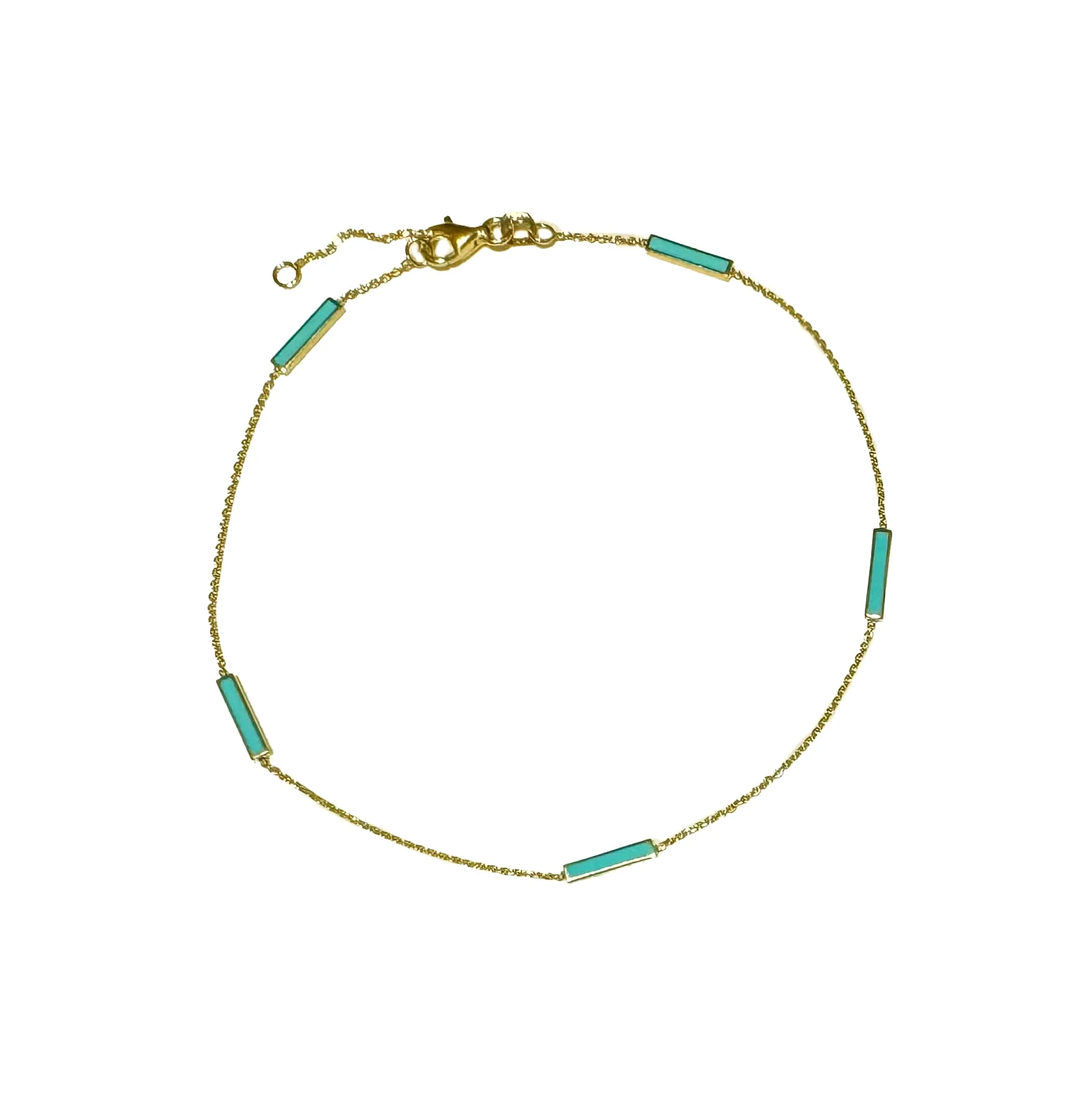 14K Turquoise Blue Enamel Bar Chain Anklet