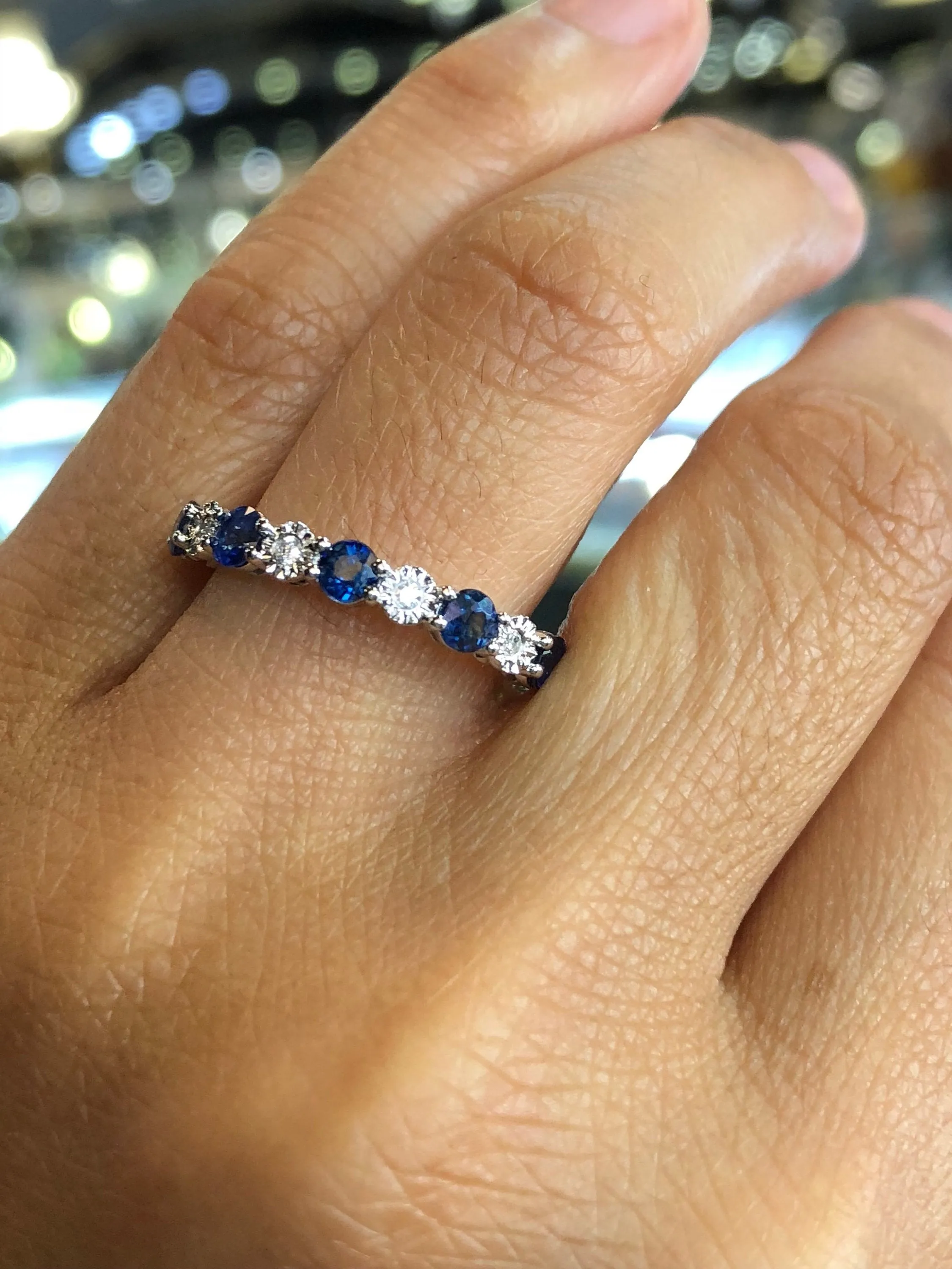 14K White Gold Diamond and Sapphire Band B10070