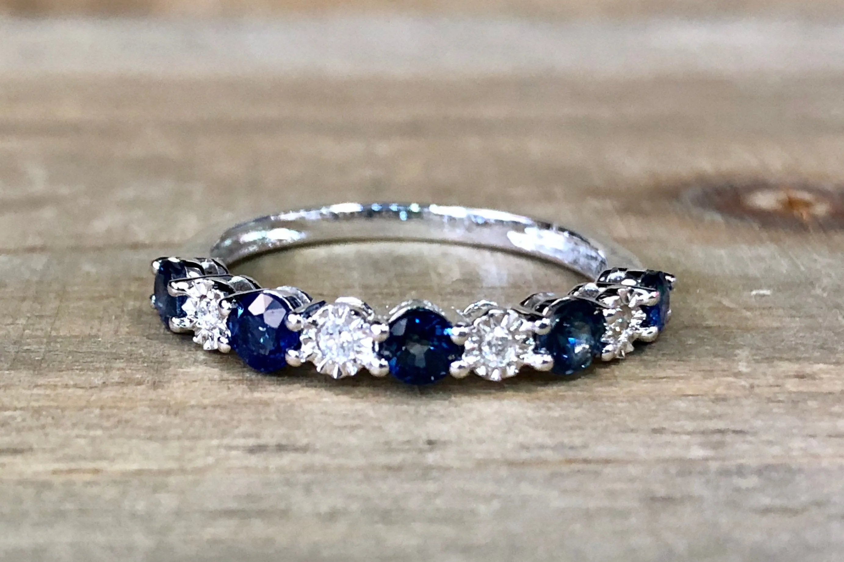 14K White Gold Diamond and Sapphire Band B10070