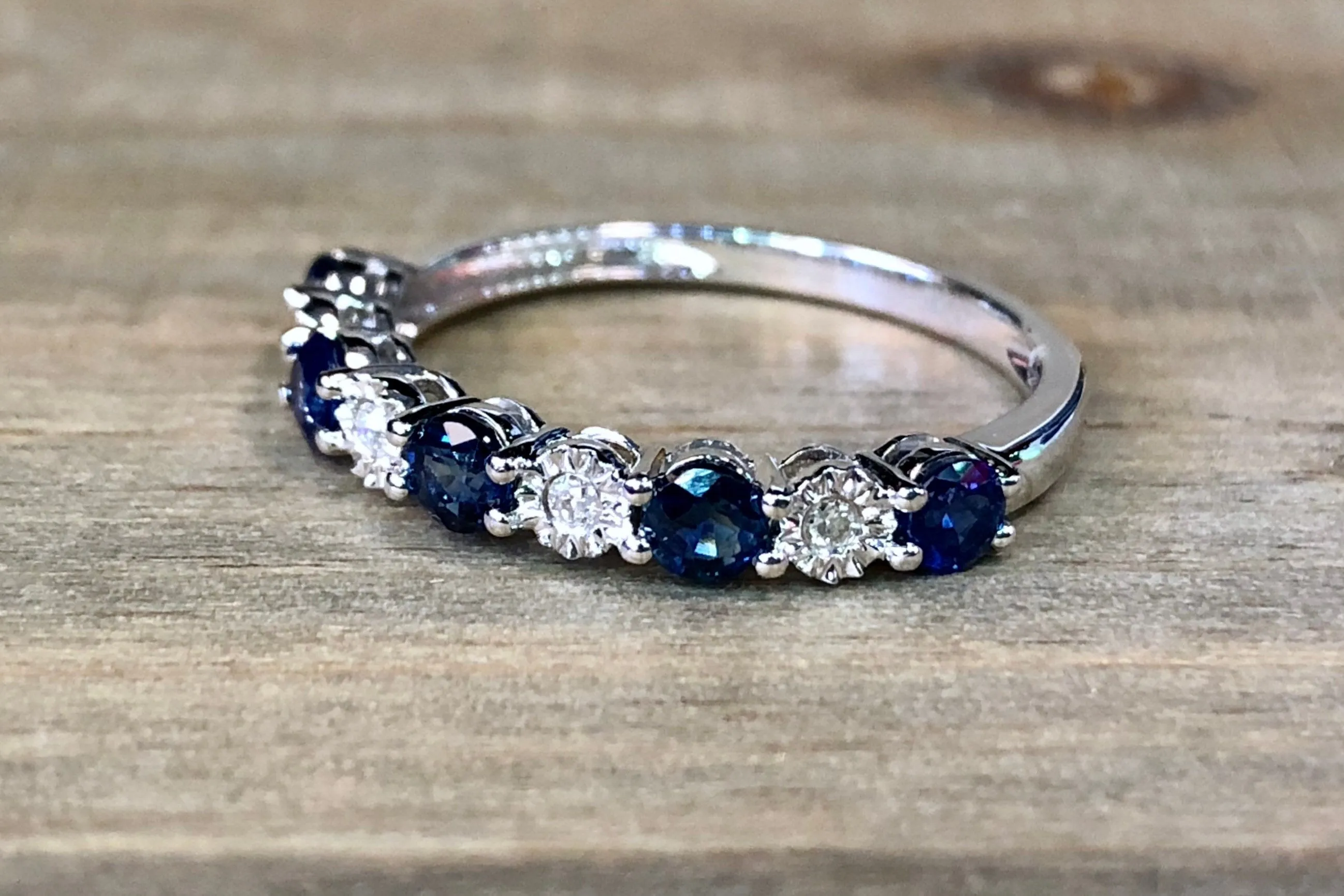 14K White Gold Diamond and Sapphire Band B10070