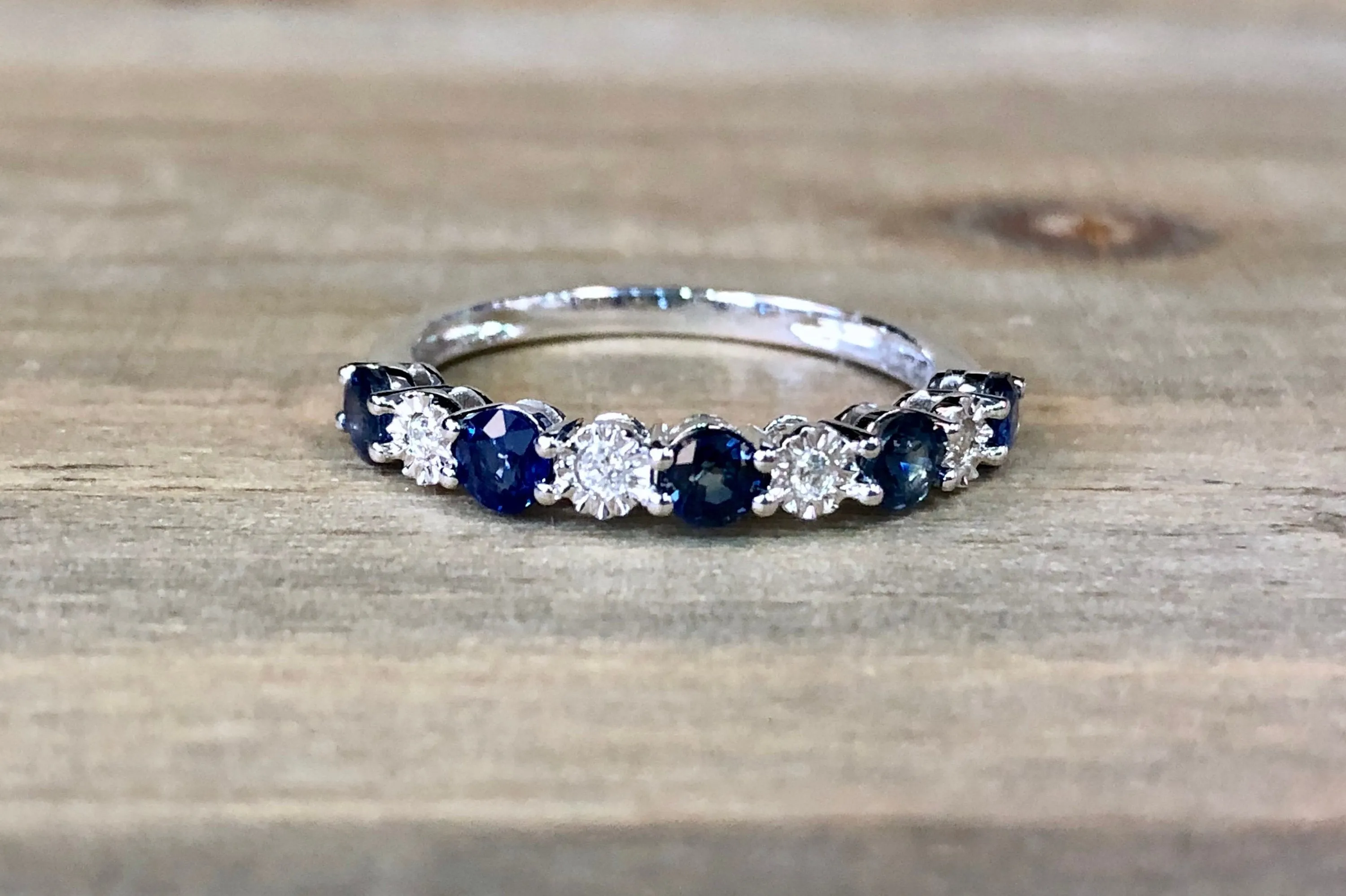 14K White Gold Diamond and Sapphire Band B10070