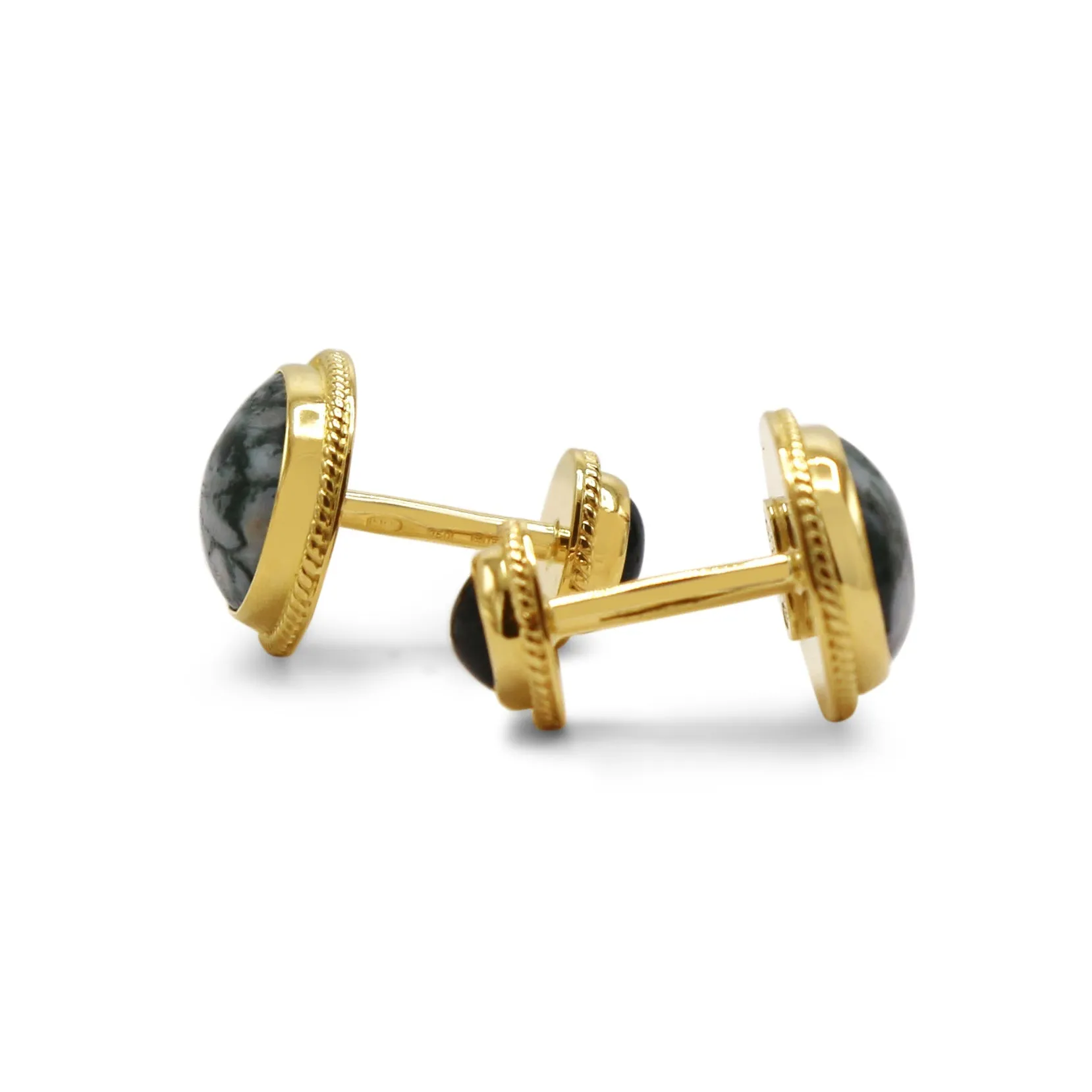 18ct Moss Agate & Green Tourmaline Cufflinks by Percossi