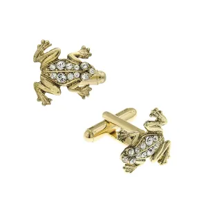 1928 Jewelry 14K Gold Dipped Crystal Frog Cufflinks