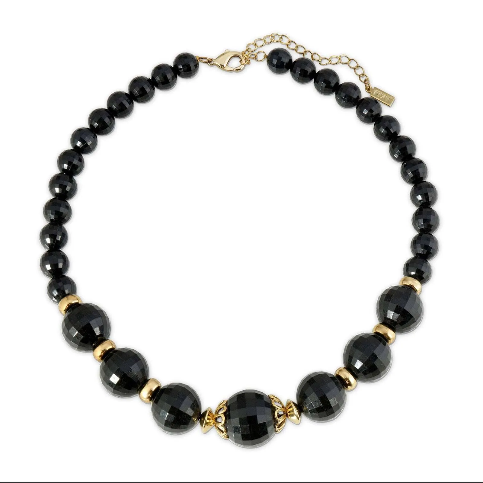 1928 Jewelry Round Black Faceted Beaded Stranded Necklace 16 + 3 Extender