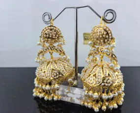 22K Solid Gold Pearl Jhumki Earrings E8403