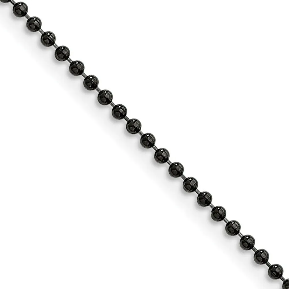 2mm Stainless Steel Black-Plated Beaded Chain Necklace, 22 Inch