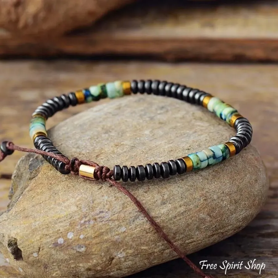 Adjustable African Turquoise & Copper Bead Adjustable Bracelet