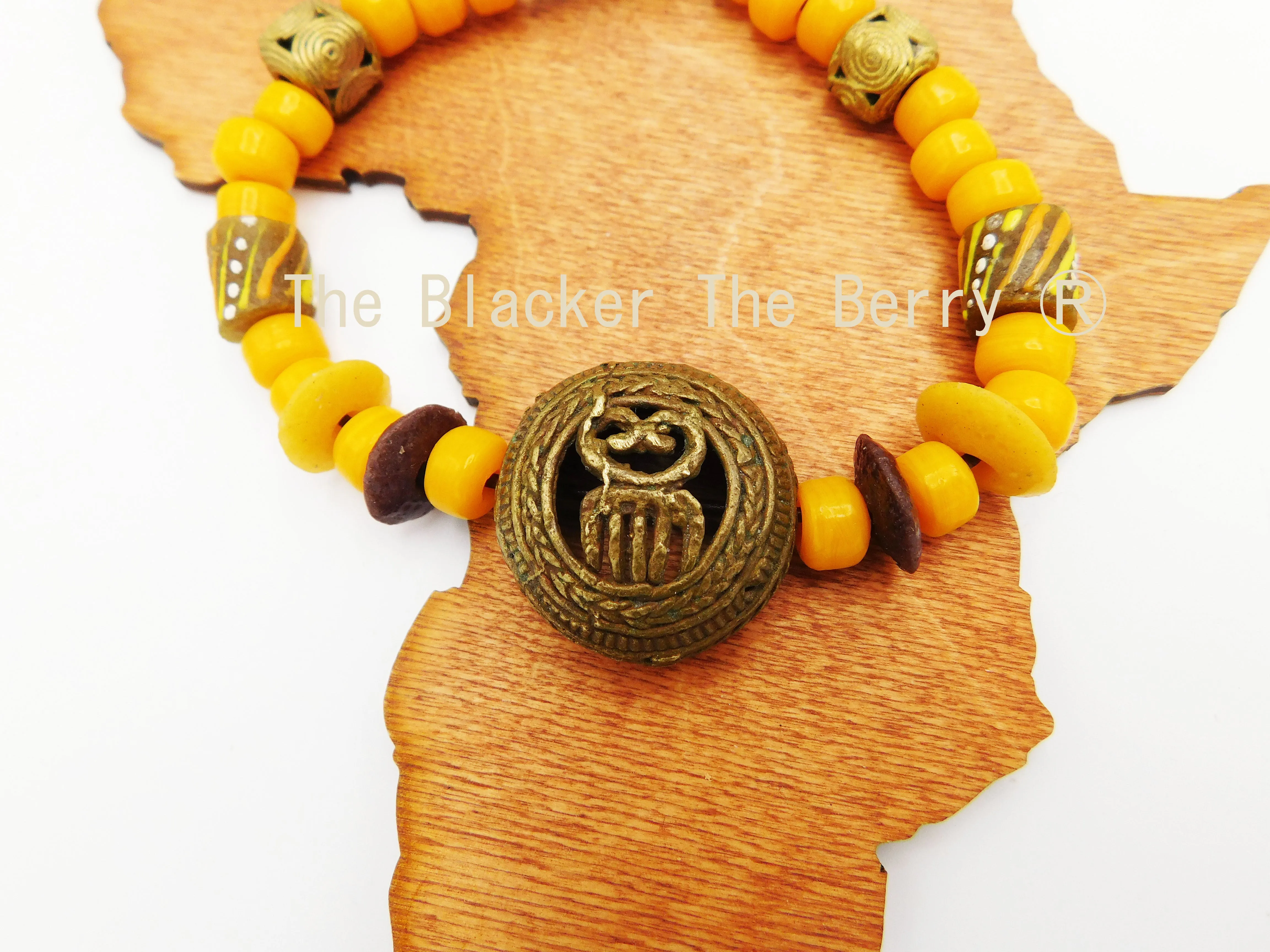 African Duafe Handmade Adinkra Brass Beaded Anklet