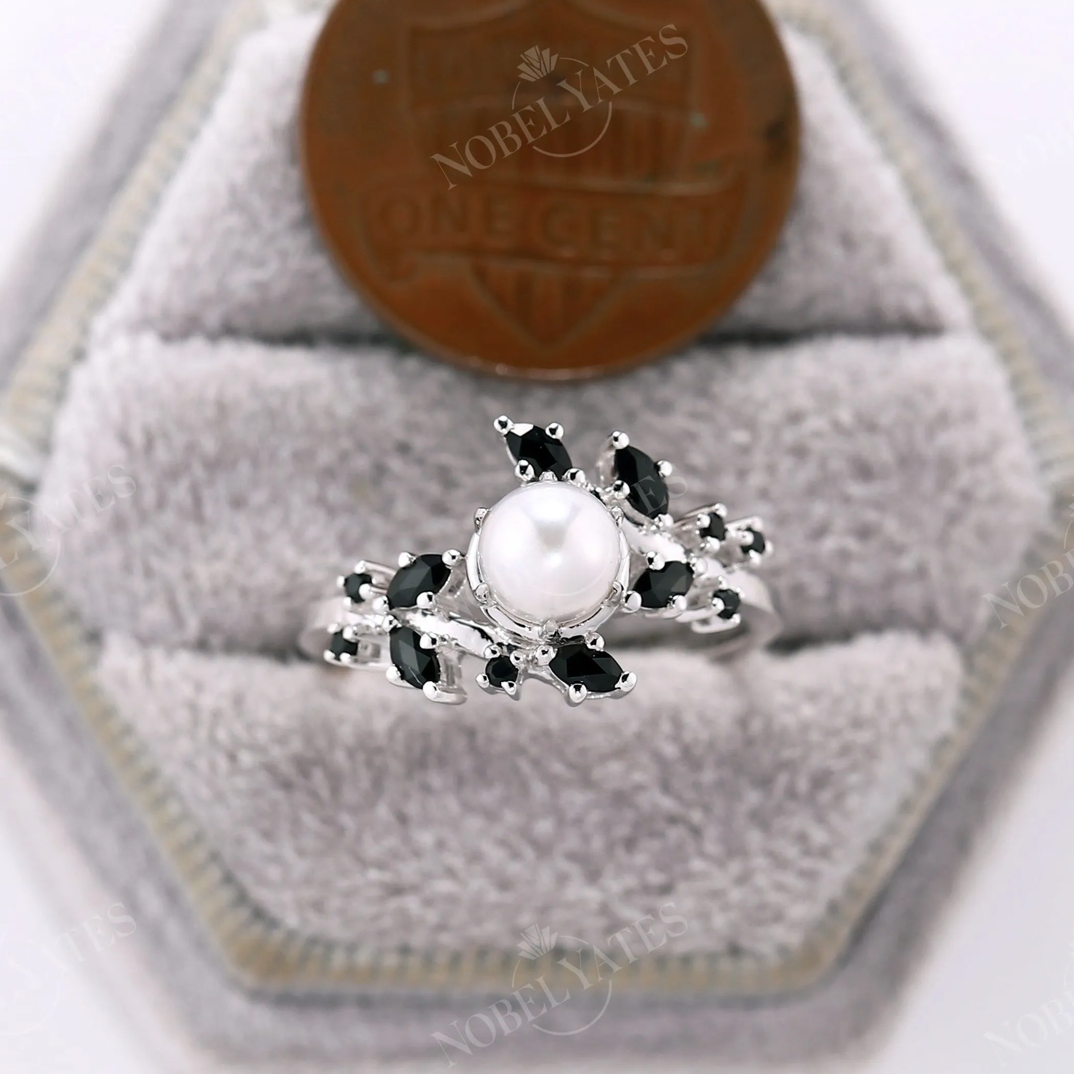 Akoya Pearl Leaf Design Engagement Ring White Gold