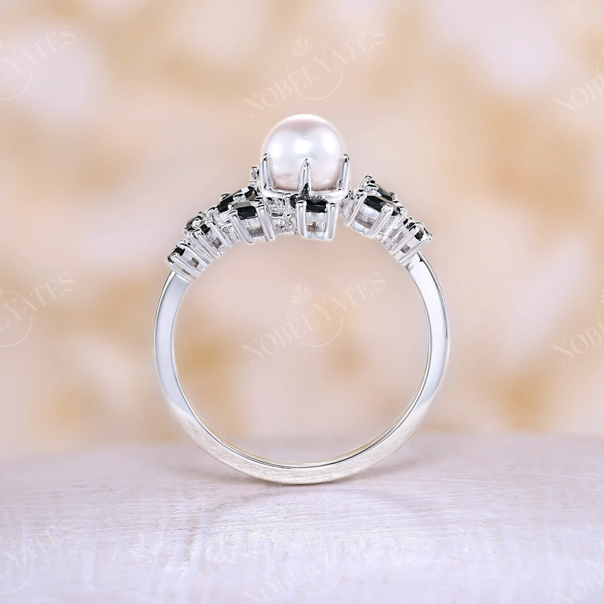 Akoya Pearl Leaf Design Engagement Ring White Gold