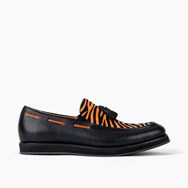 Apollo Black Tiger Leather Tassel Loafers