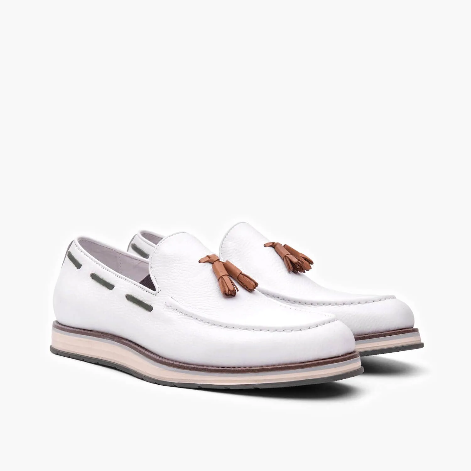 Apollo White Leather Tassel Loafers