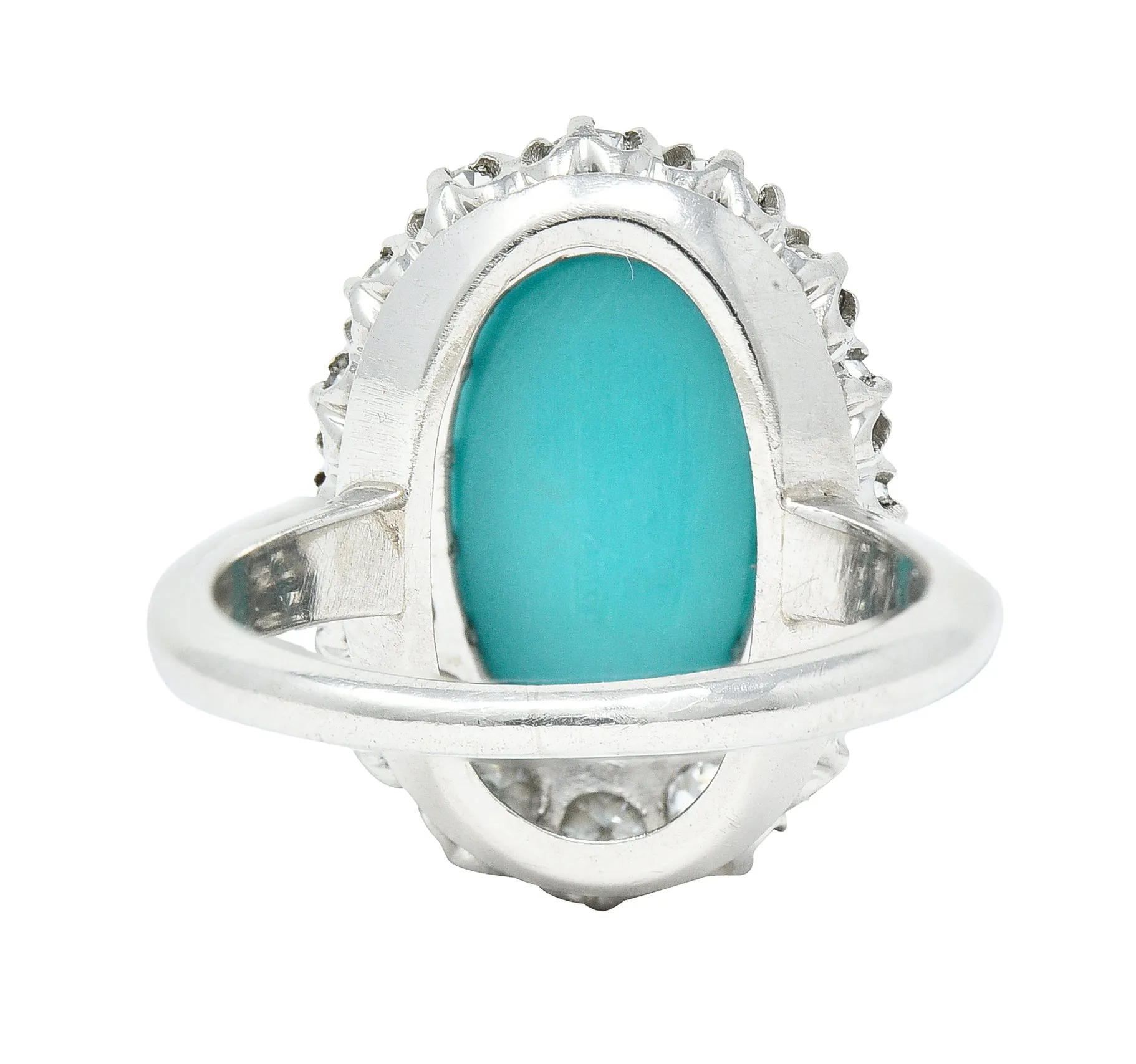 Art Deco 1.12 CTW Turquoise Cabochon Transitional Cut Diamond Platinum Vintage Halo Ring