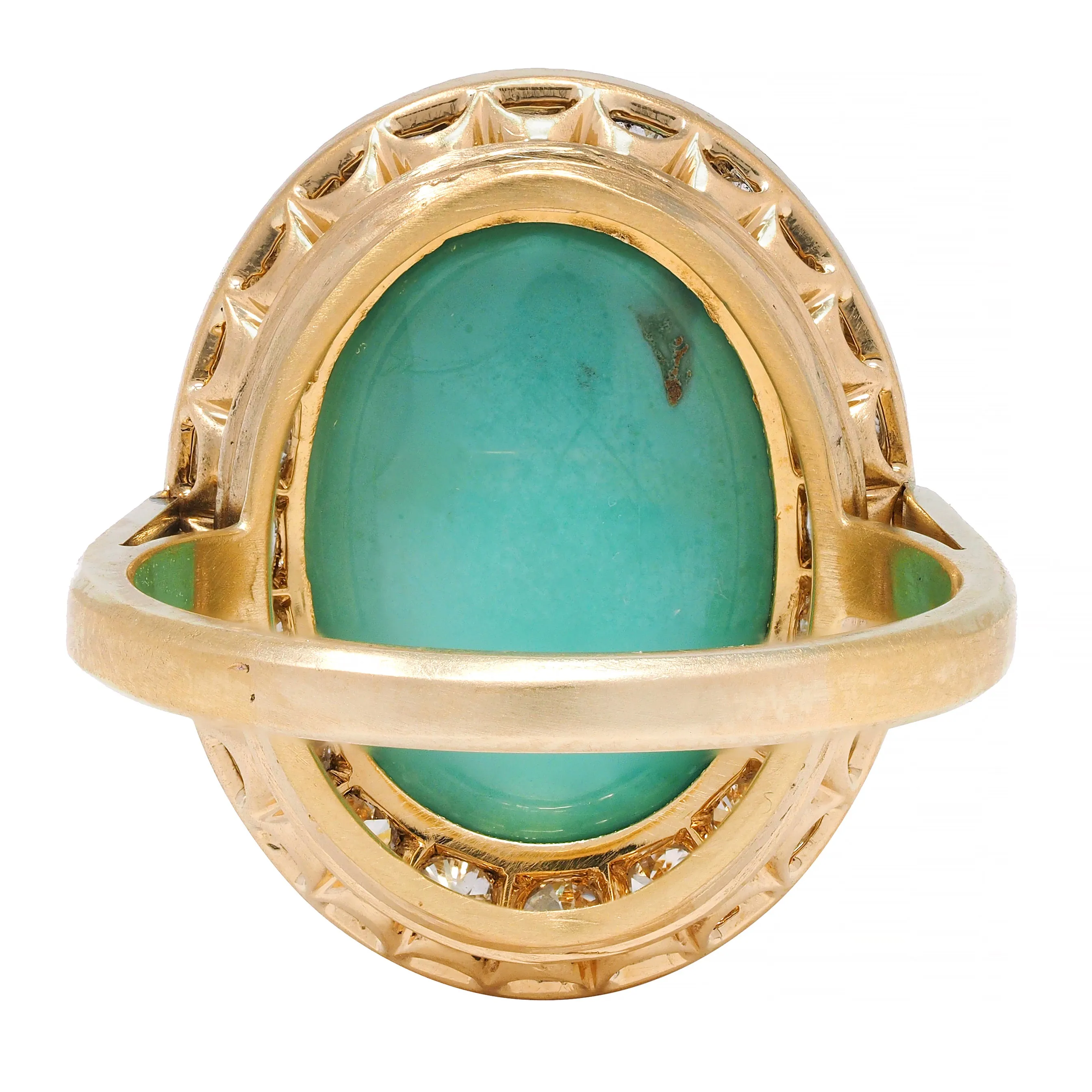 Art Deco Diamond Turquoise Cabochon 14 Karat Gold Vintage Cluster Halo Ring