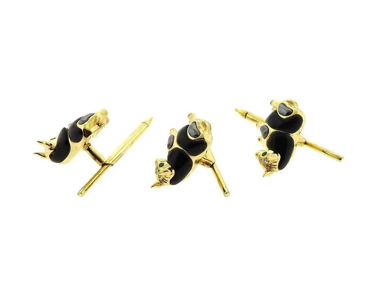 Asch Grossbardt Gold Gemstone Diamond Bull Cufflinks Stud Set