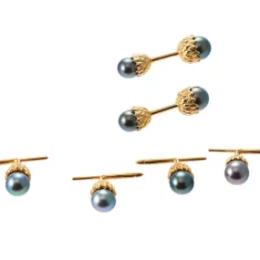 Assael South Sea Tahitian Pearl Yellow Gold Cufflinks Stud Set