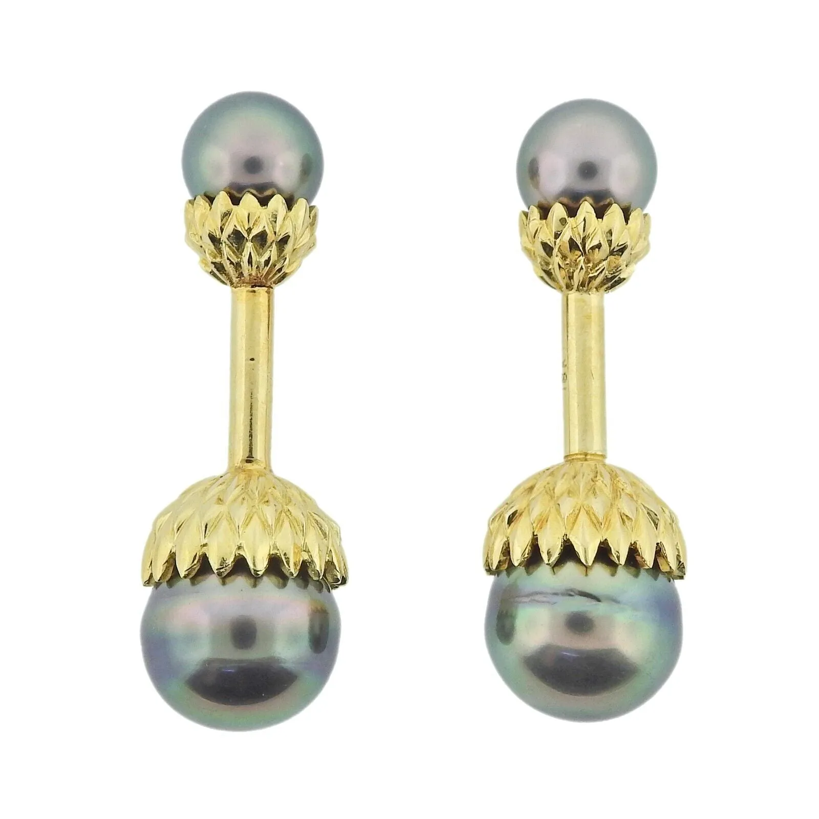 Assael South Sea Tahitian Pearl Yellow Gold Cufflinks Stud Set