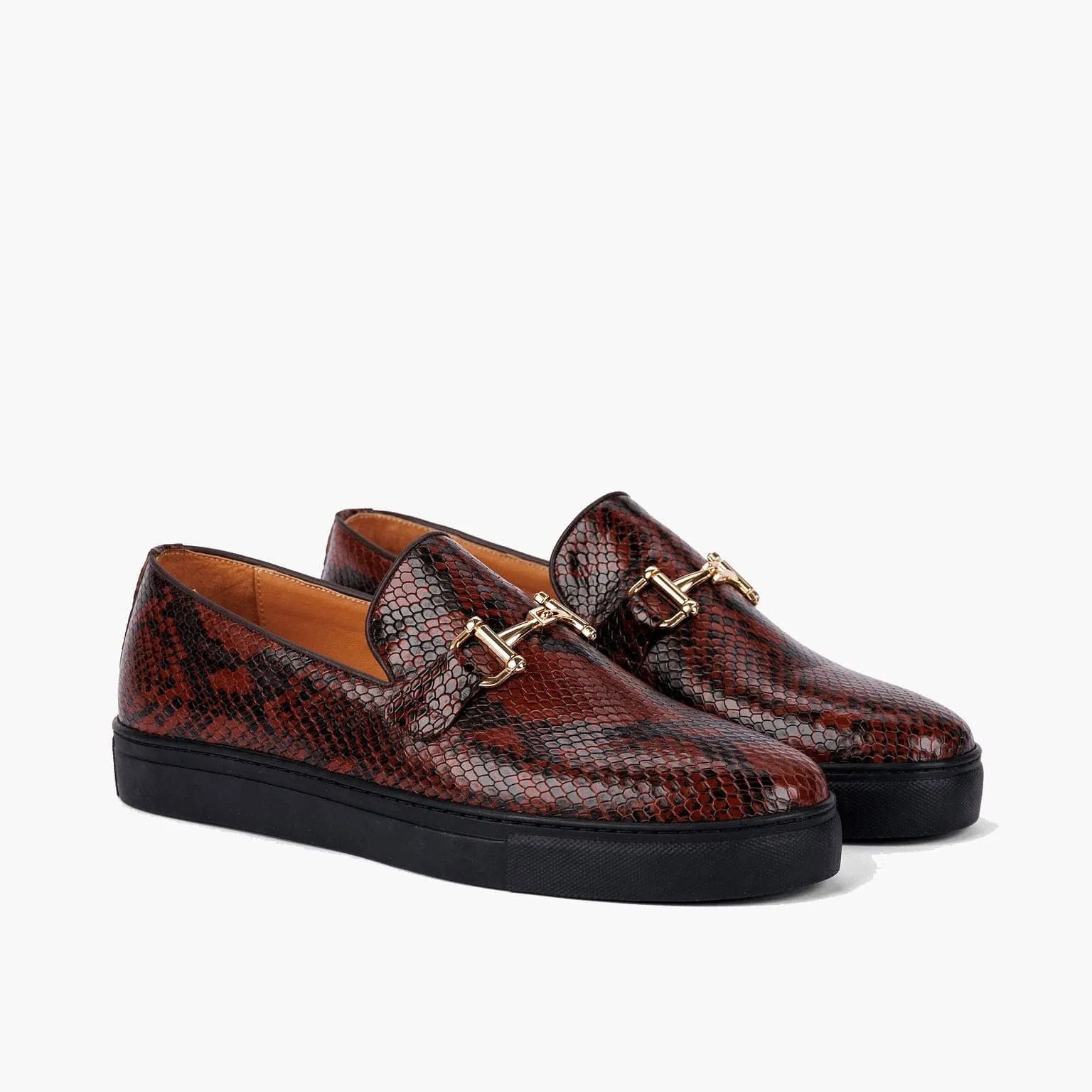 Boardwalk Brown Snake Leather Horse-Bit Sneakers