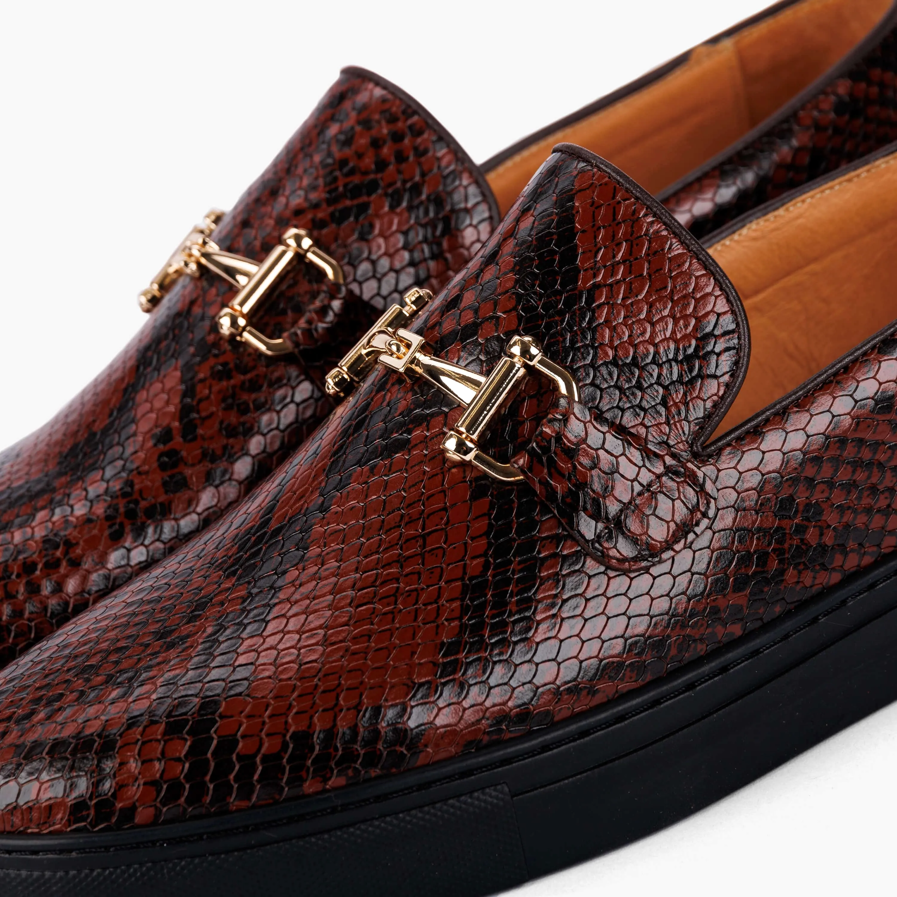 Boardwalk Brown Snake Leather Horse-Bit Sneakers