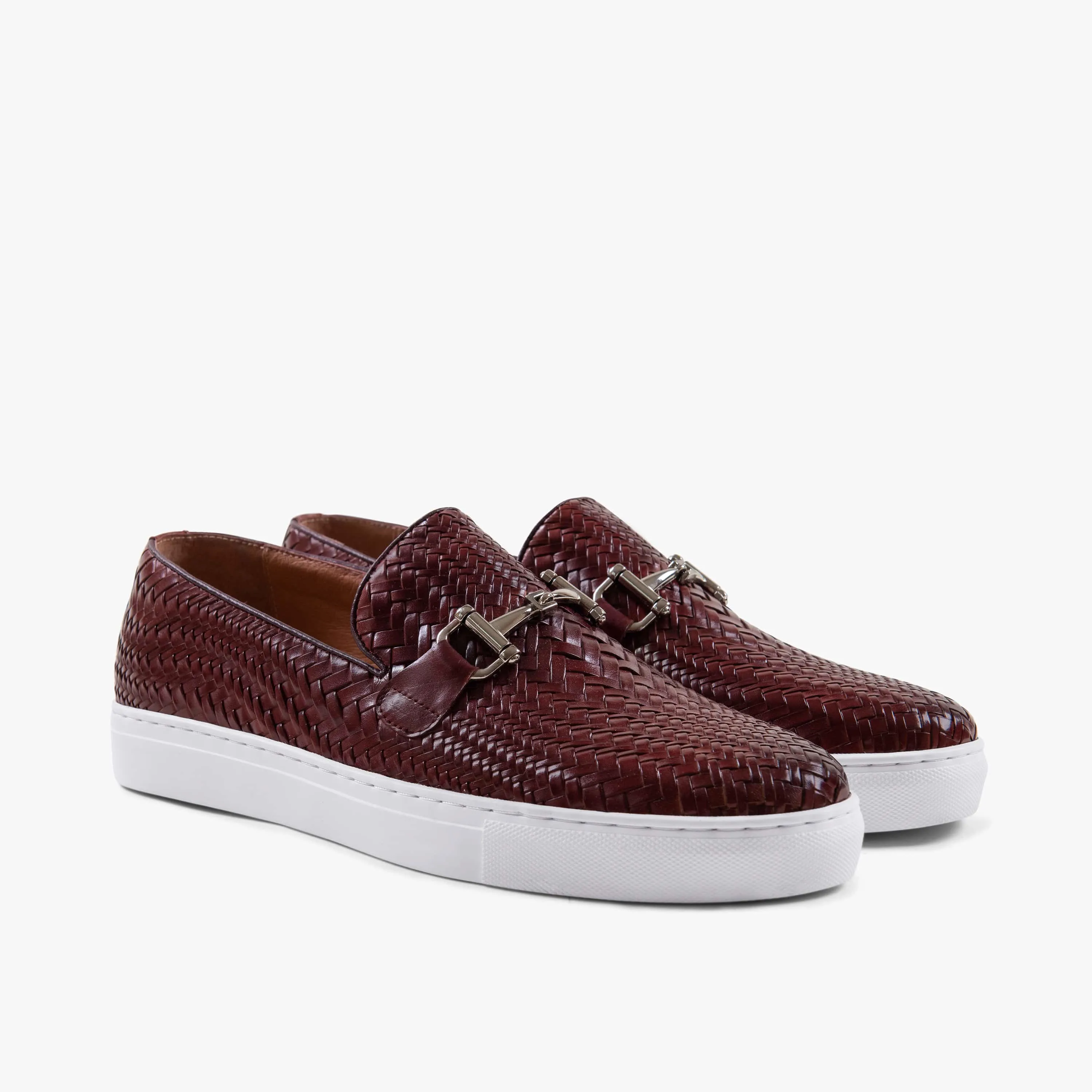 Boardwalk Crimson Woven Leather Horse-Bit Sneakers