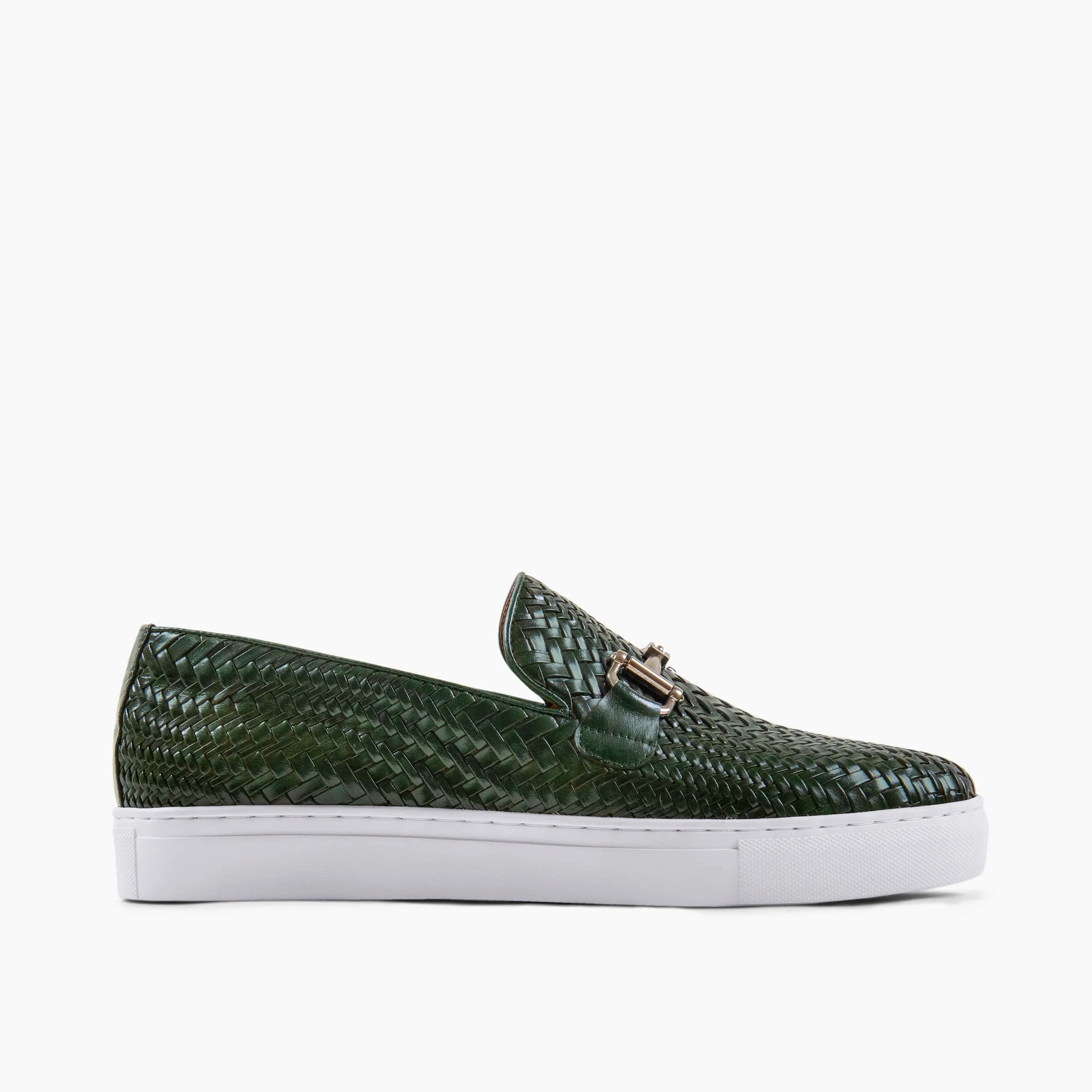 Boardwalk Forest Green Woven Leather Horse-Bit Sneakers