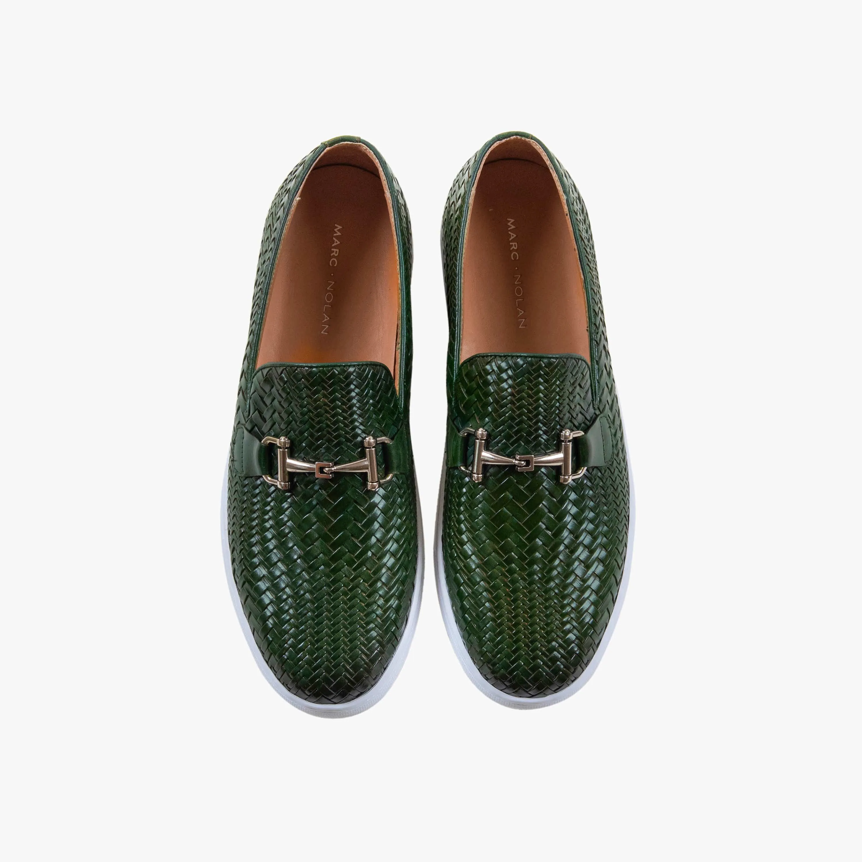 Boardwalk Forest Green Woven Leather Horse-Bit Sneakers