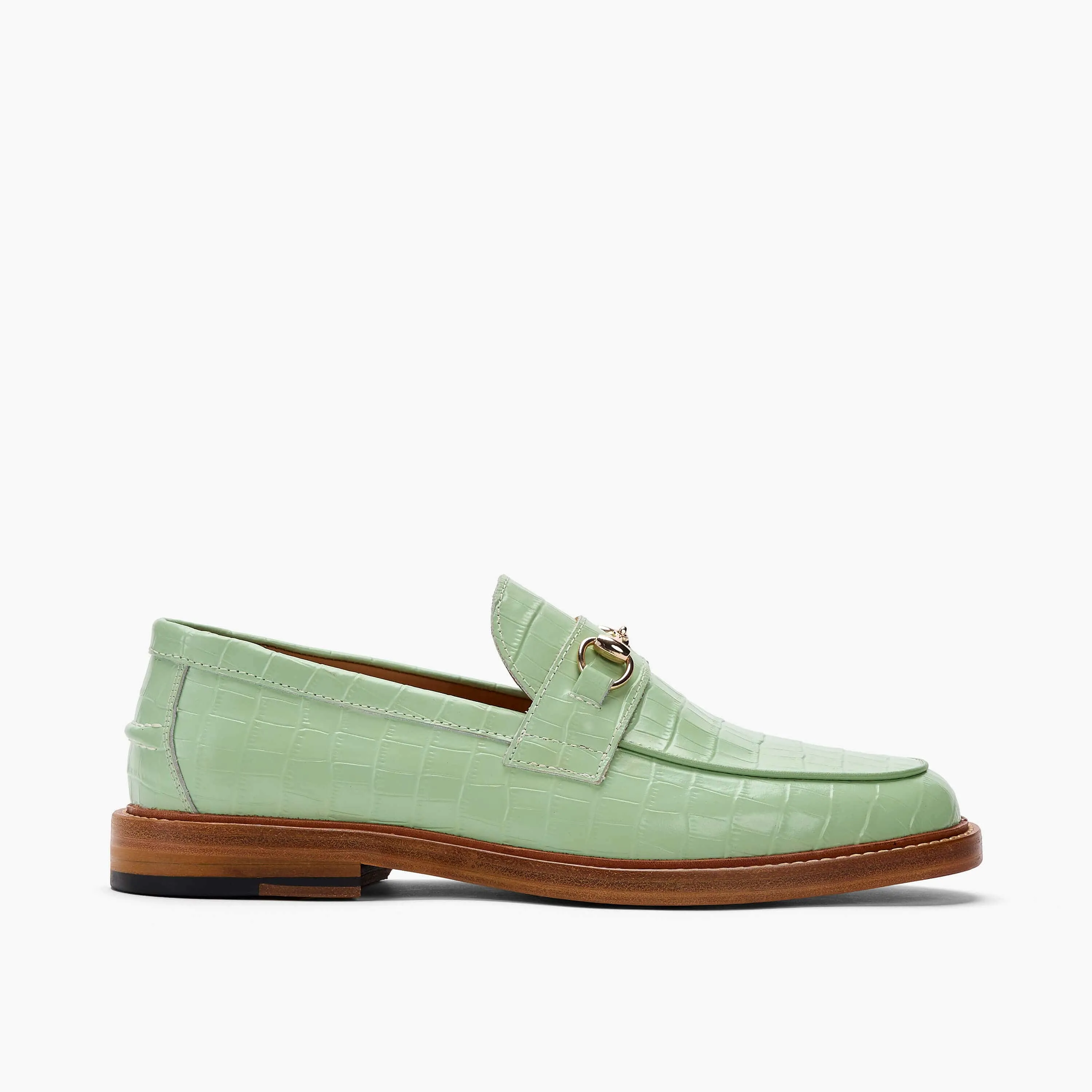 Boardwalk Mint Croc Leather Horse-Bit Loafers