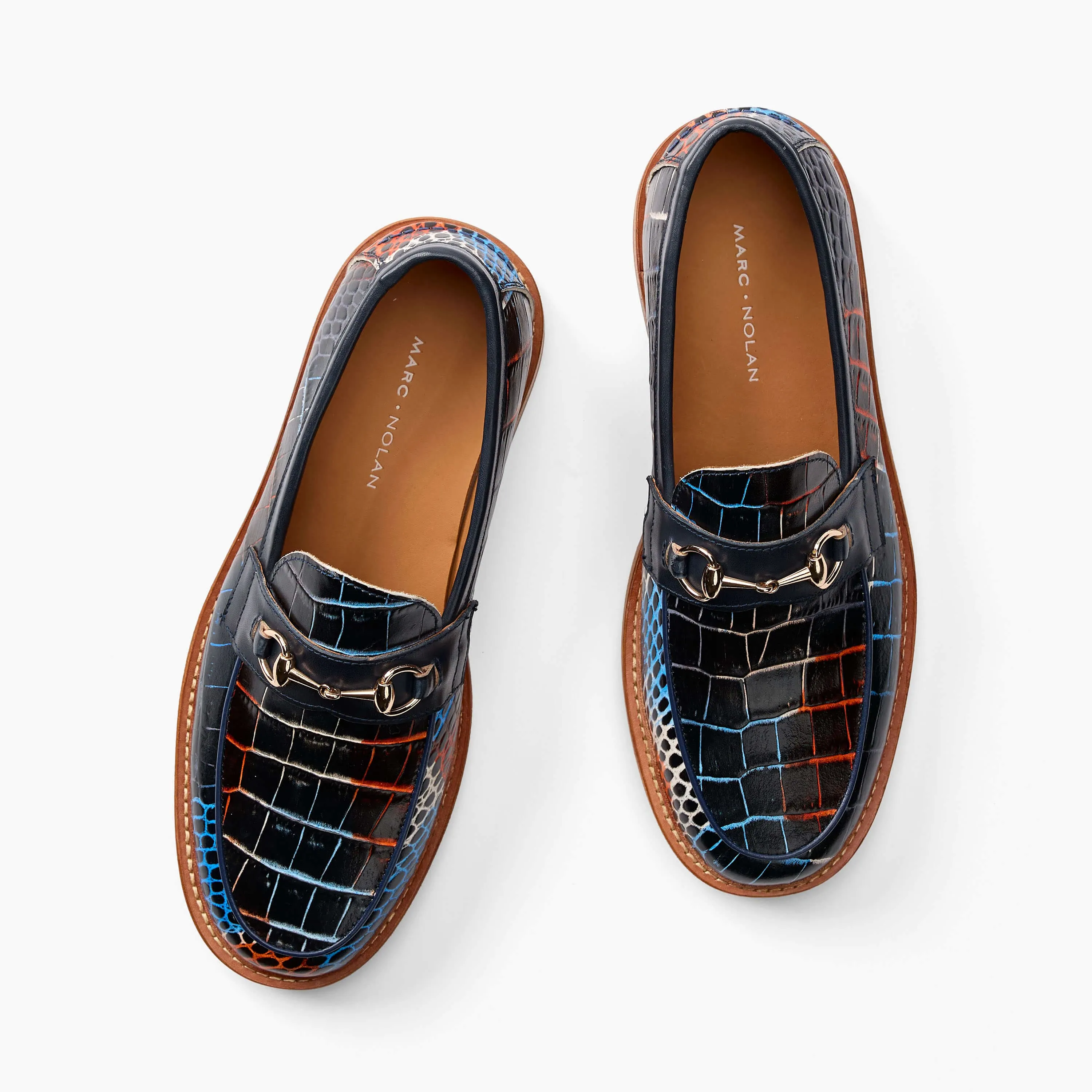 Boardwalk Navy Blue Croc Leather Horse-Bit Loafers