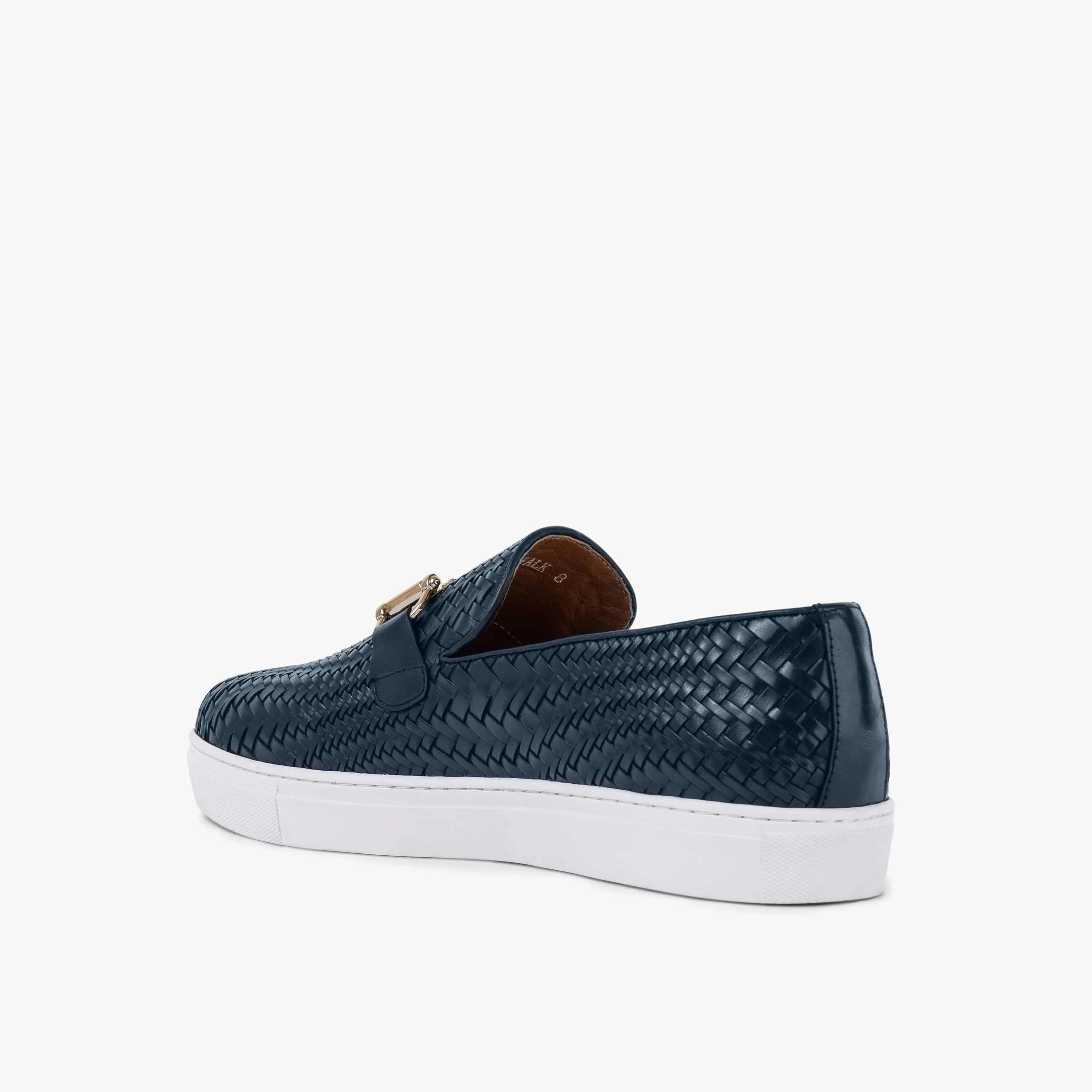 Boardwalk Navy Woven Leather Horse-Bit Sneakers