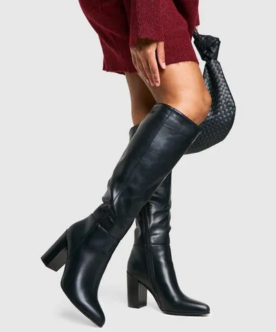 boohoo Womens Stacked Block Heel Knee High Boots