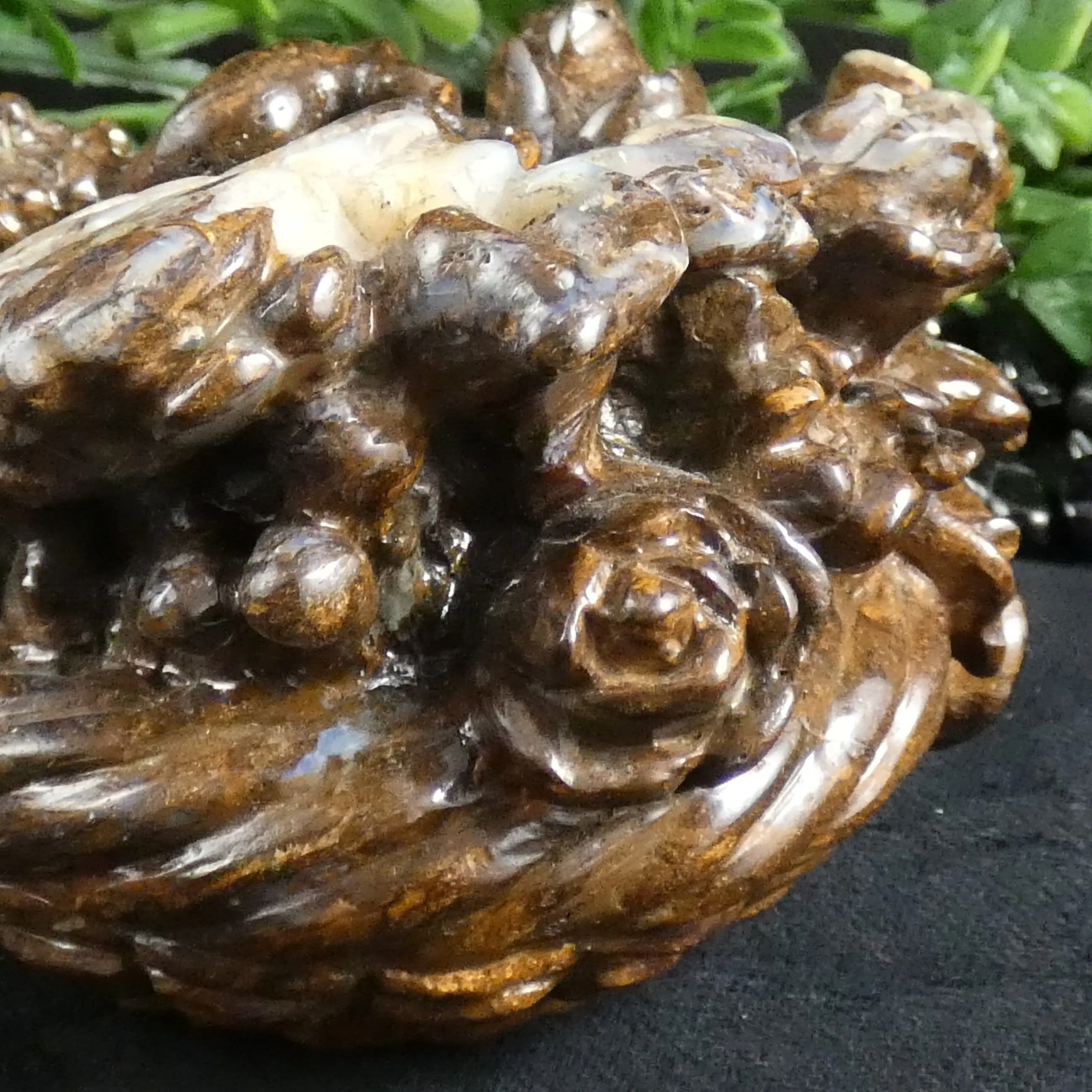 Boulder Opal Flower Basket Carving