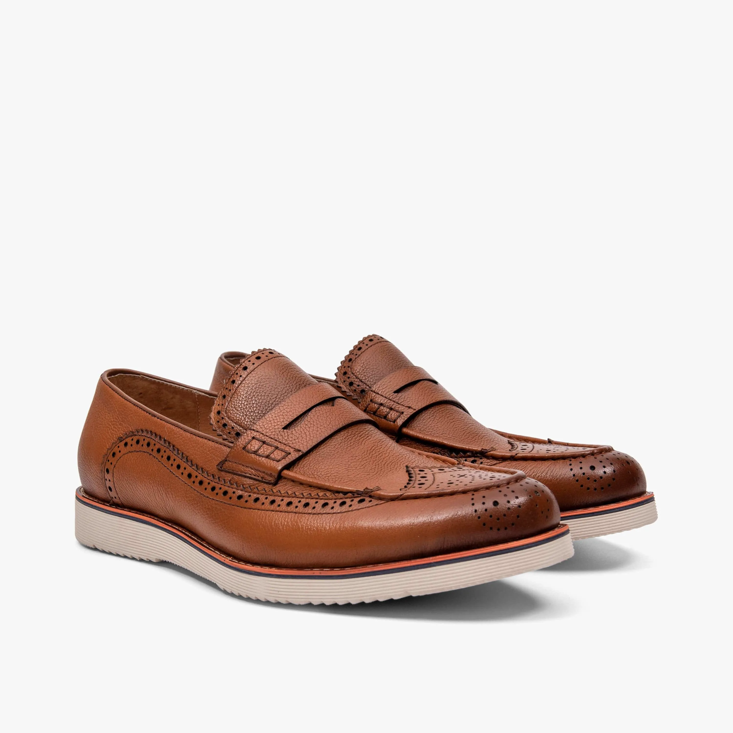 Branson Walnut Leather Wingtip Penny Loafer