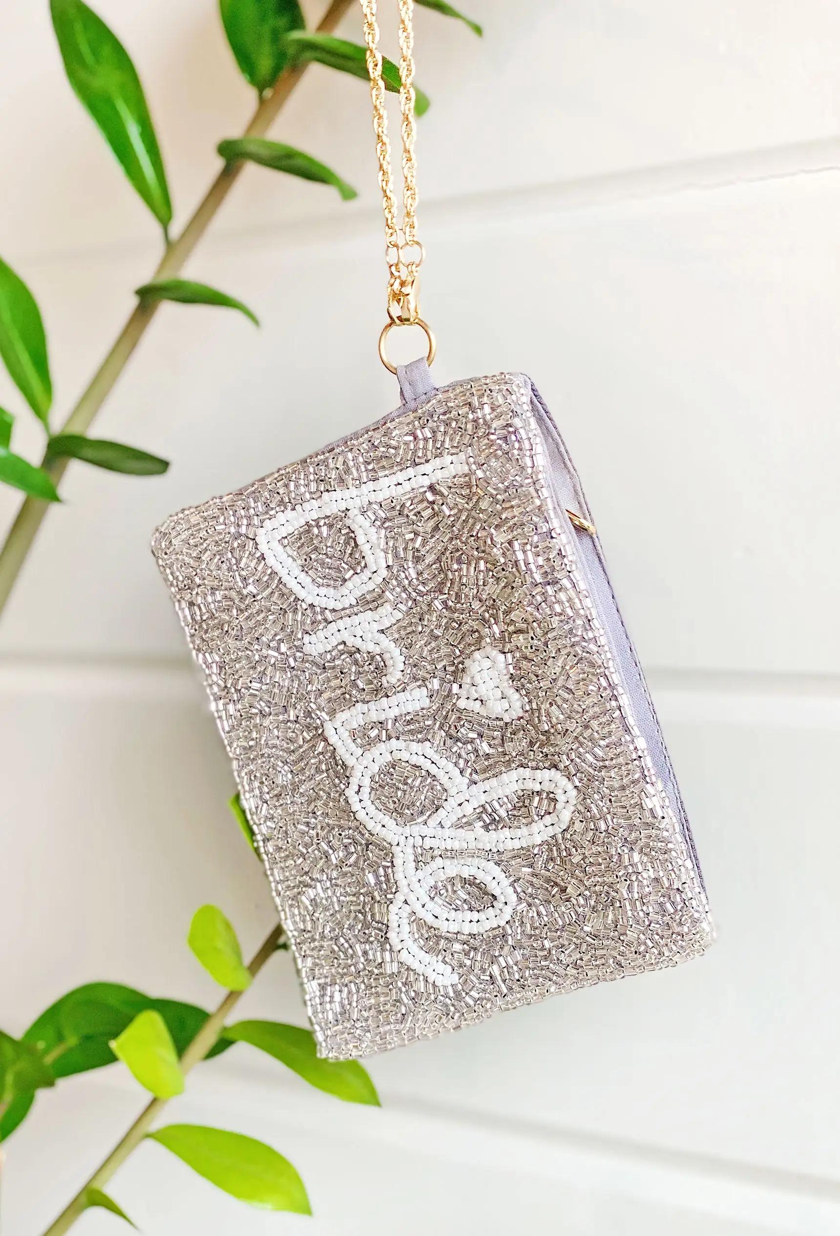 Bride Beaded Pouch in Silver