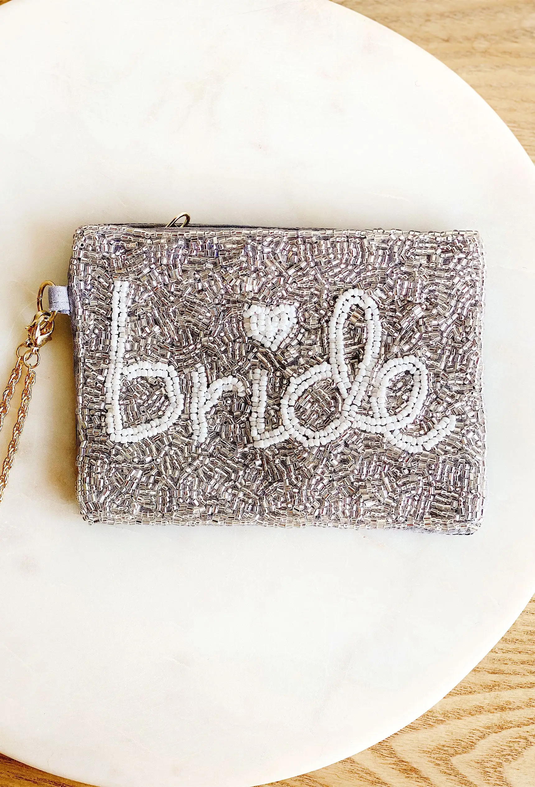 Bride Beaded Pouch in Silver